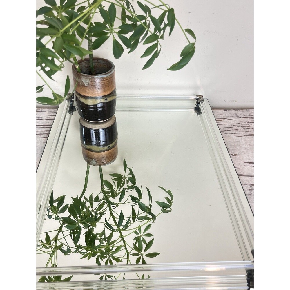 Vintage Footed Raised Vanity Mirror Tray With Lucite Railing / Beauty / Home 16”